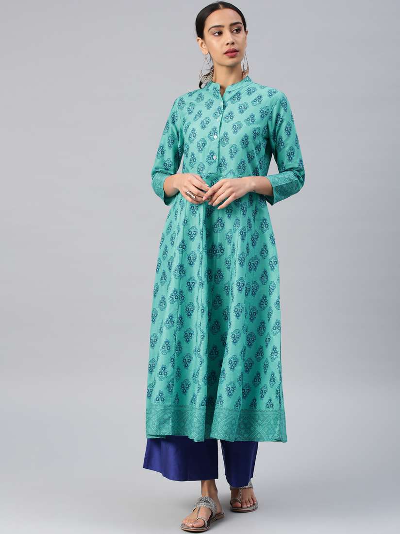 Buy Vishudh Women Turquoise Blue Printed Anarkali Kurta Kurtas for Women 6522139 Myntra
