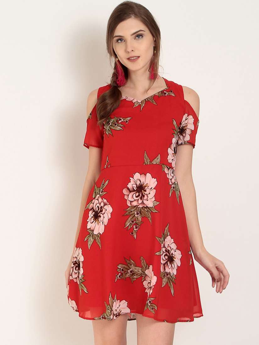 Buy Abiti Bella Women Red Printed Fit and Flare Dress Dresses for Women 6522163 Myntra