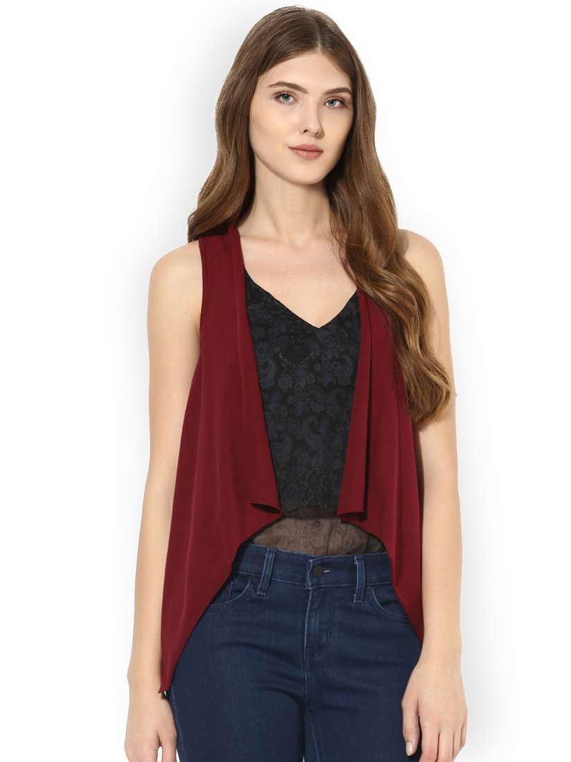 Maroon Shrug Sleeveless Shrugs For Women Fabindia Maroon Wool