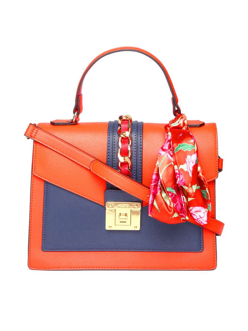 Buy ALDO Orange Navy Blue Colourblocked Satchel With Detachable Sling Strap Scarf Handbags for Women 6537988 Myntra