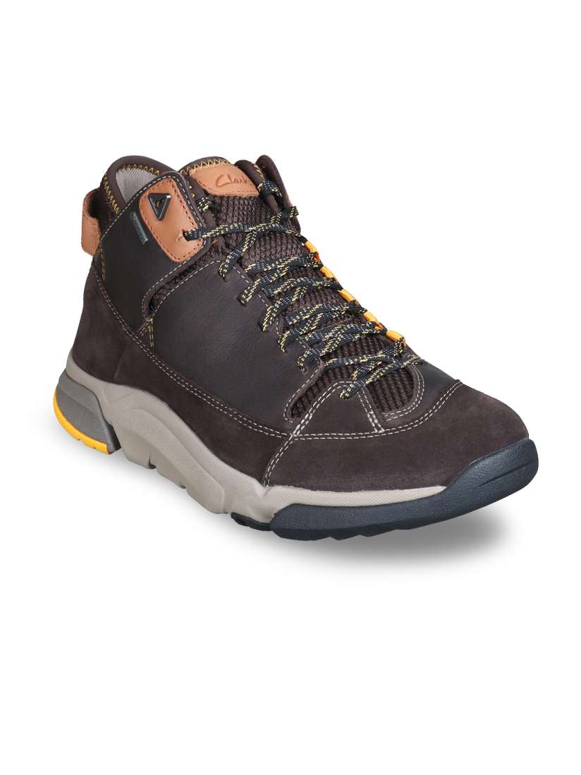 Buy Clarks Men Brown Solid Leather Mid Top Trekking Shoes Casual Shoes for Men 6545102 Myntra