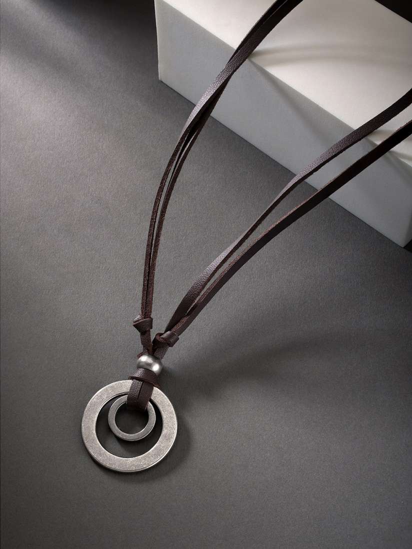 Buy Peora Women Silver Plated Black Pendant with Adjustable Leather Cord Necklace Chain Pendant for Men 6555211 Myntra