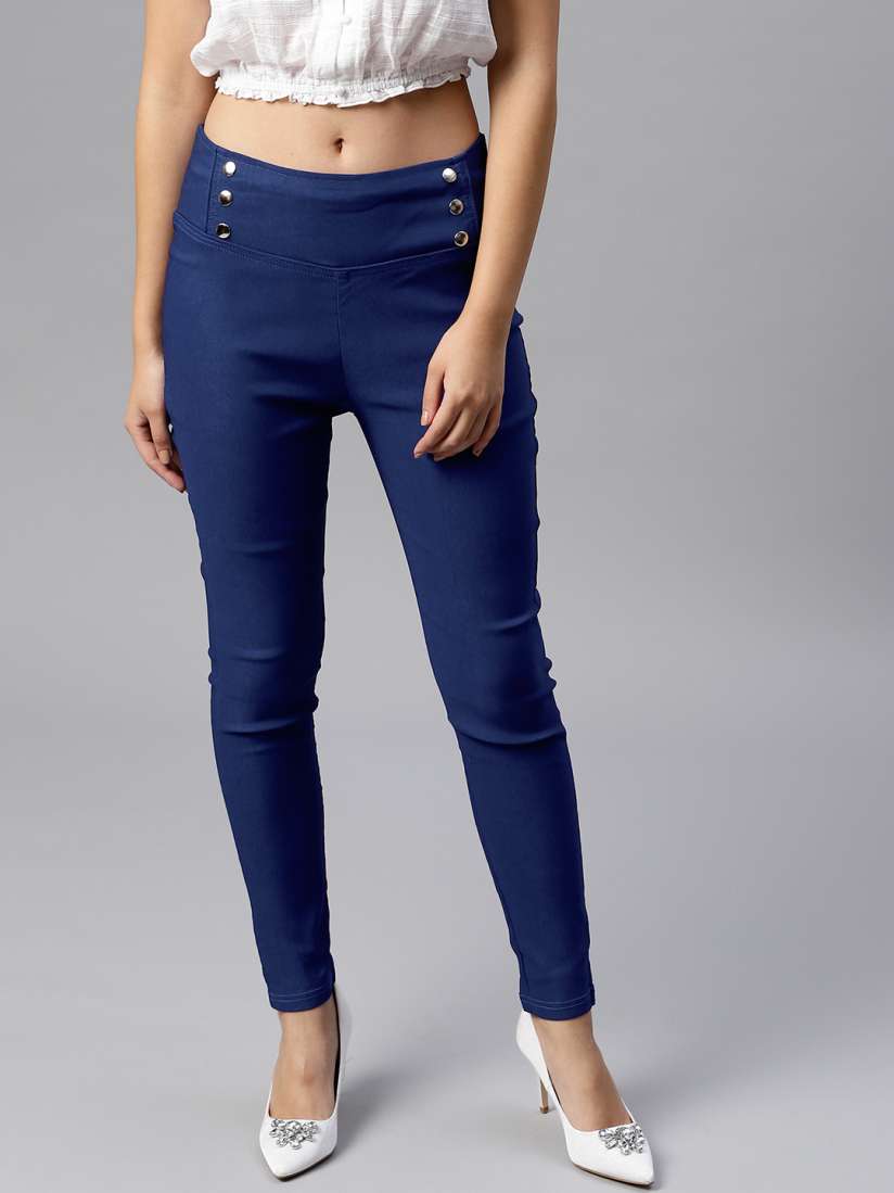 Buy Tulsattva Women Blue Slim Fit Solid Treggings Jeggings for Women 6555316 Myntra