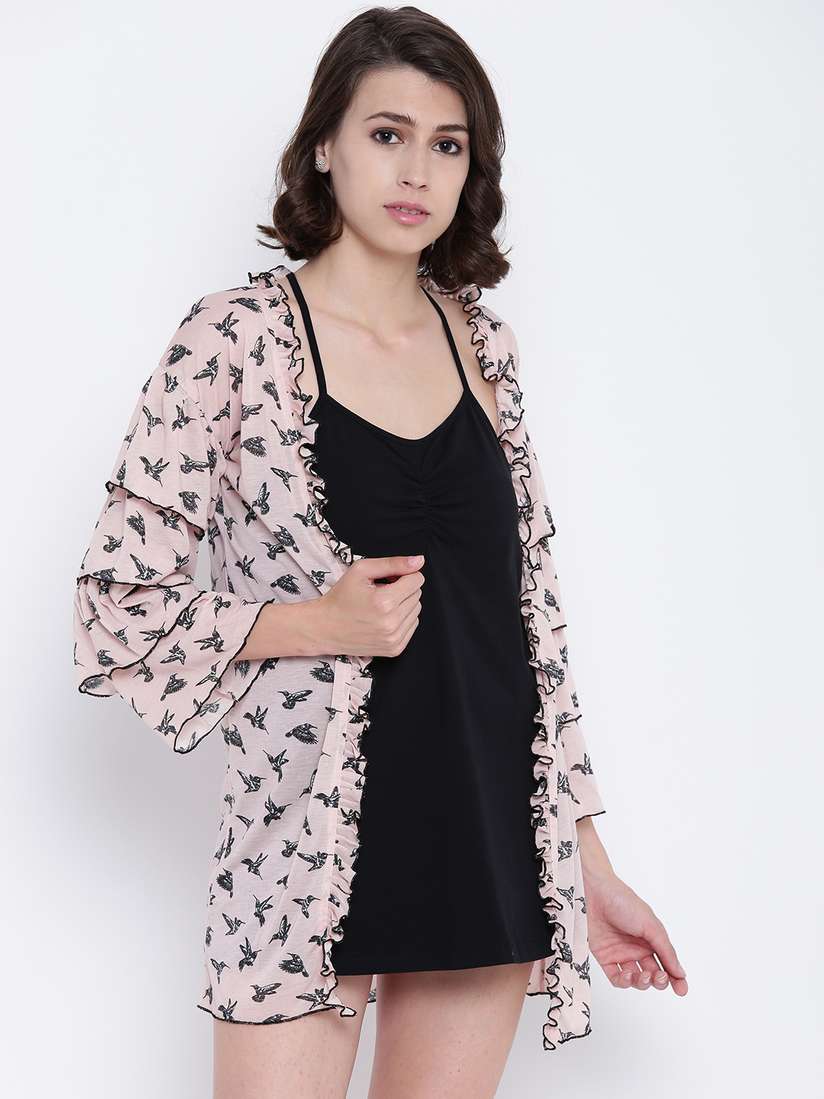 Buy Women Peach-Coloured Printed Swim Cover-Up Top with