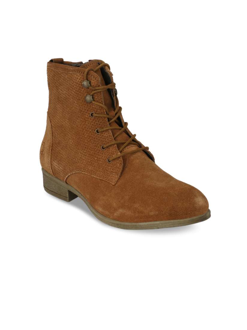 Buy Alberto Torresi Women Tan Solid Leather Mid Top Flat Boots Boots for Women 6557909 Myntra