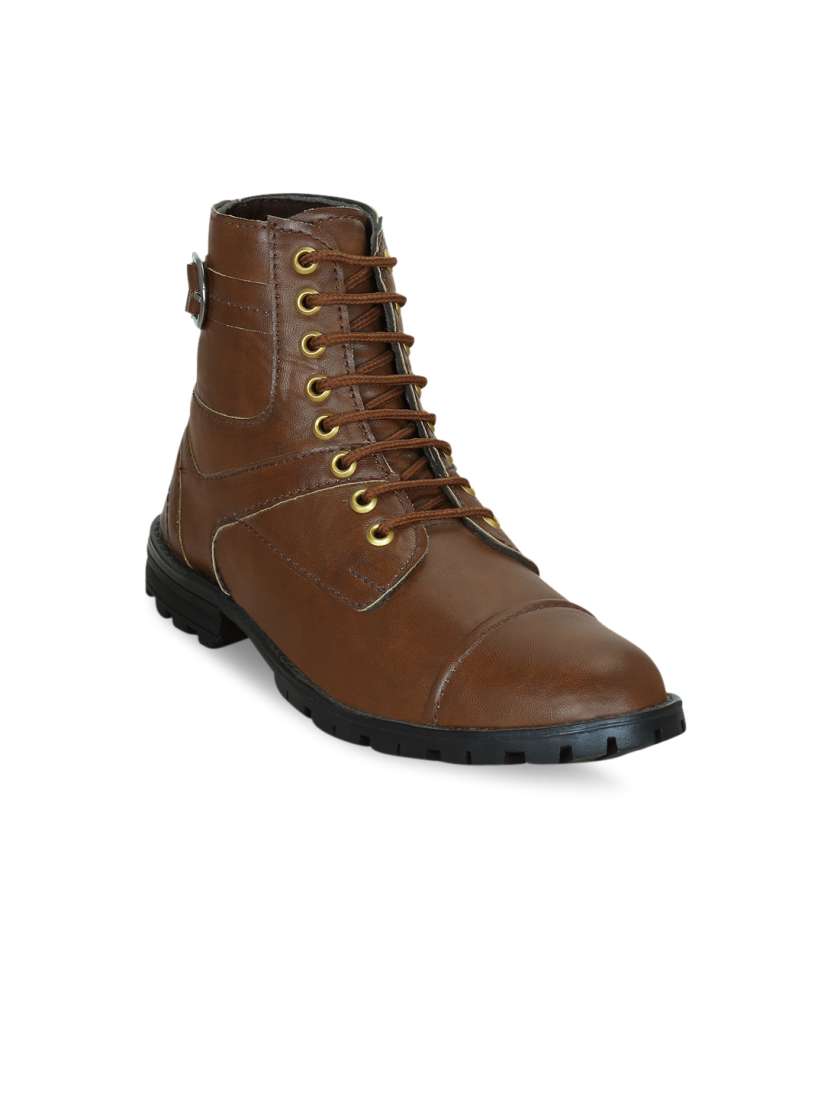 Buy Kielz Men Brown Solid Synthetic High Top Flat Boots Boots for Men 6581754 Myntra