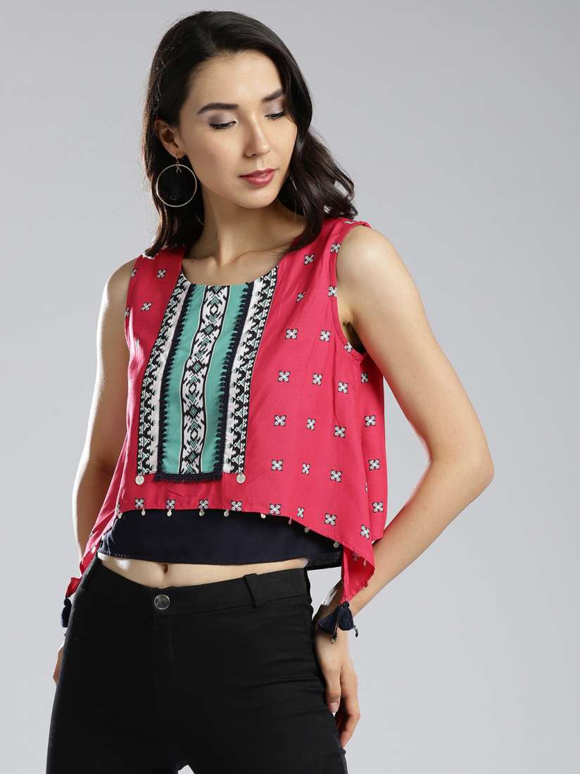Buy W Women Pink Printed A Line Layered Crop Top Tops for Women 6582659 Myntra