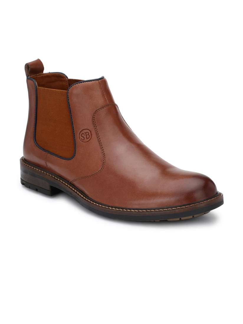 Buy SADDLE BARNES Men Tan Solid Leather Mid Top Flat Boots Casual Shoes for Men 6590483 Myntra