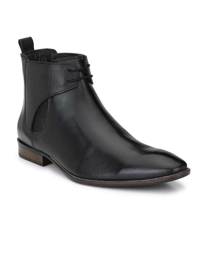 Buy SADDLE BARNES Men Black Solid Leather Mid Top Flat Boots Boots for Men 6590498 Myntra
