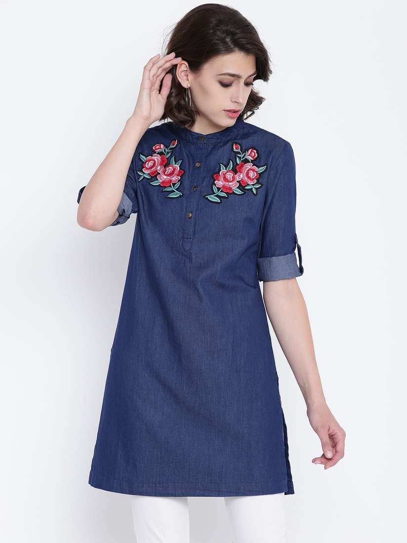 Monte Carlo Buy Tunic Dress Online Buy Women Blue Solid Collar 3/4