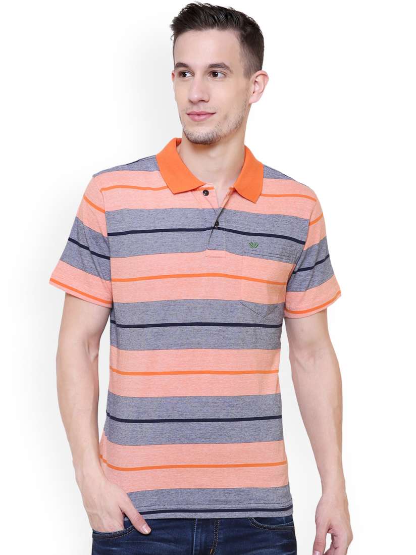 Buy UV W Men s Organic Casual Polo Neck Stripes T Shirt Tshirts for Men 6595948 Myntra