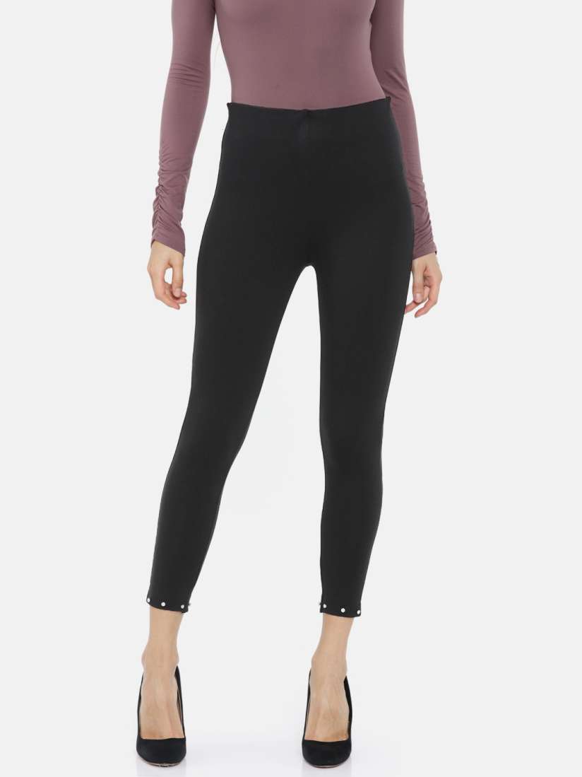 Buy Fame Forever by Lifestyle Women Black Solid Cropped Treggings Jeggings for Women 6596134 Myntra
