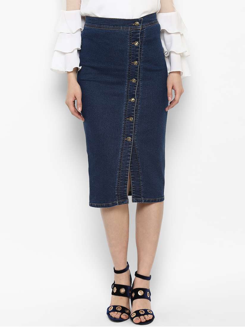 Buy StyleStone Blue A Line Denim Pencil Skirt Skirts for Women 6596260 Myntra