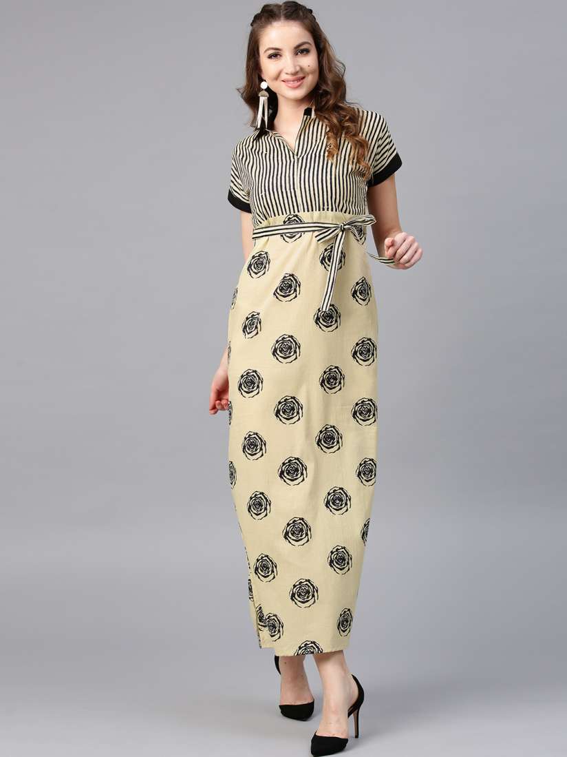 Buy AKS Women Beige Black Printed Maxi Dress Dresses for Women 6600846 Myntra