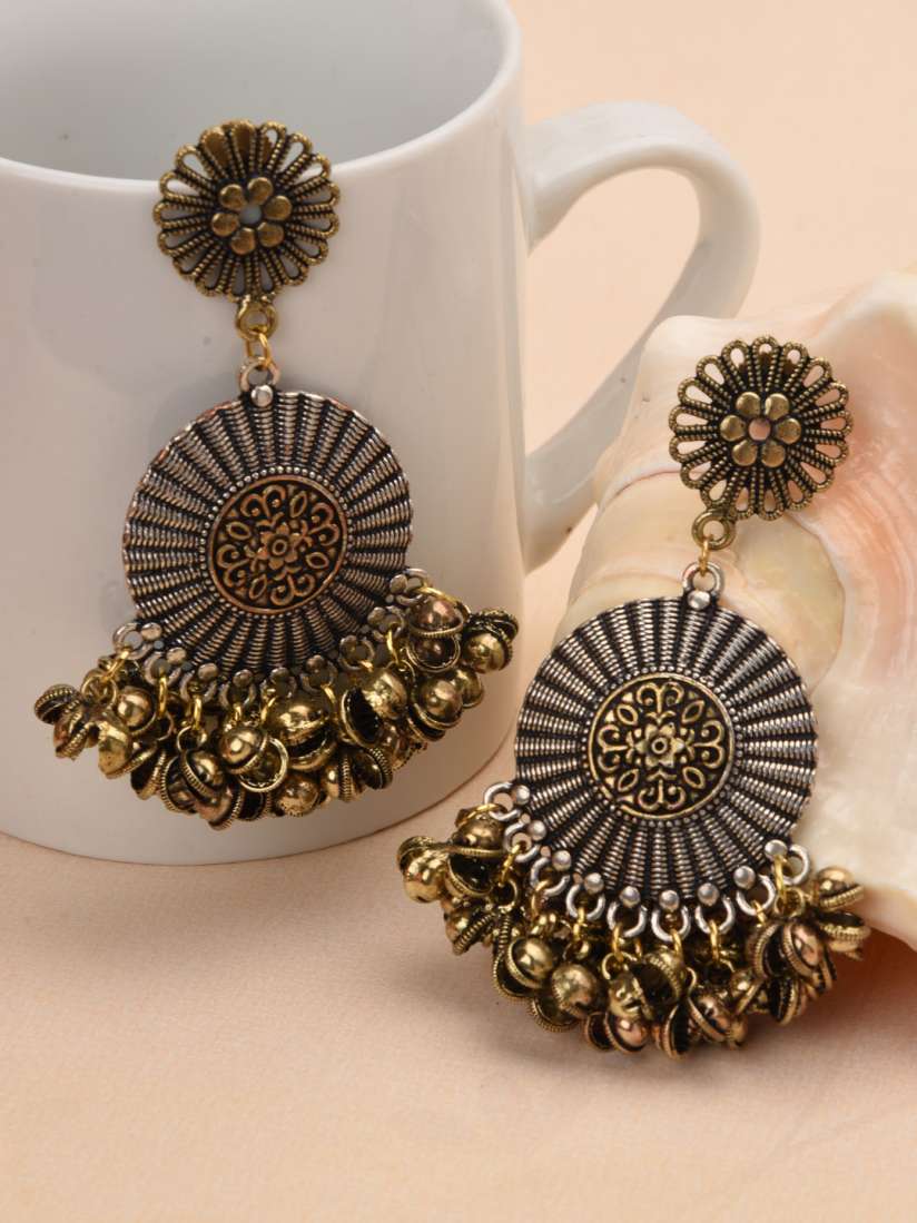 Buy FIROZA Oxidised Silver Toned Antique Gold Toned Circular Drop Earrings Earrings for Women 6602743 Myntra