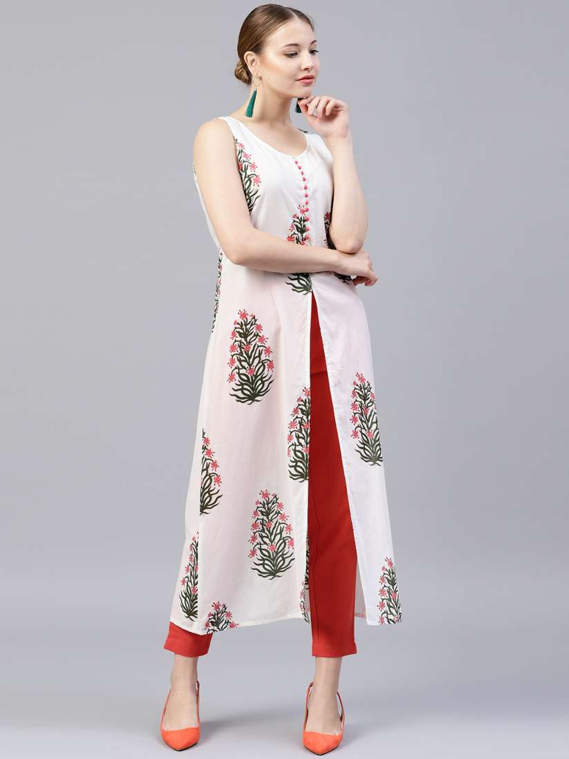 Buy Jaipur Kurti Women White Red Printed Kurta with Trousers Kurta Sets for Women 6603830 Myntra