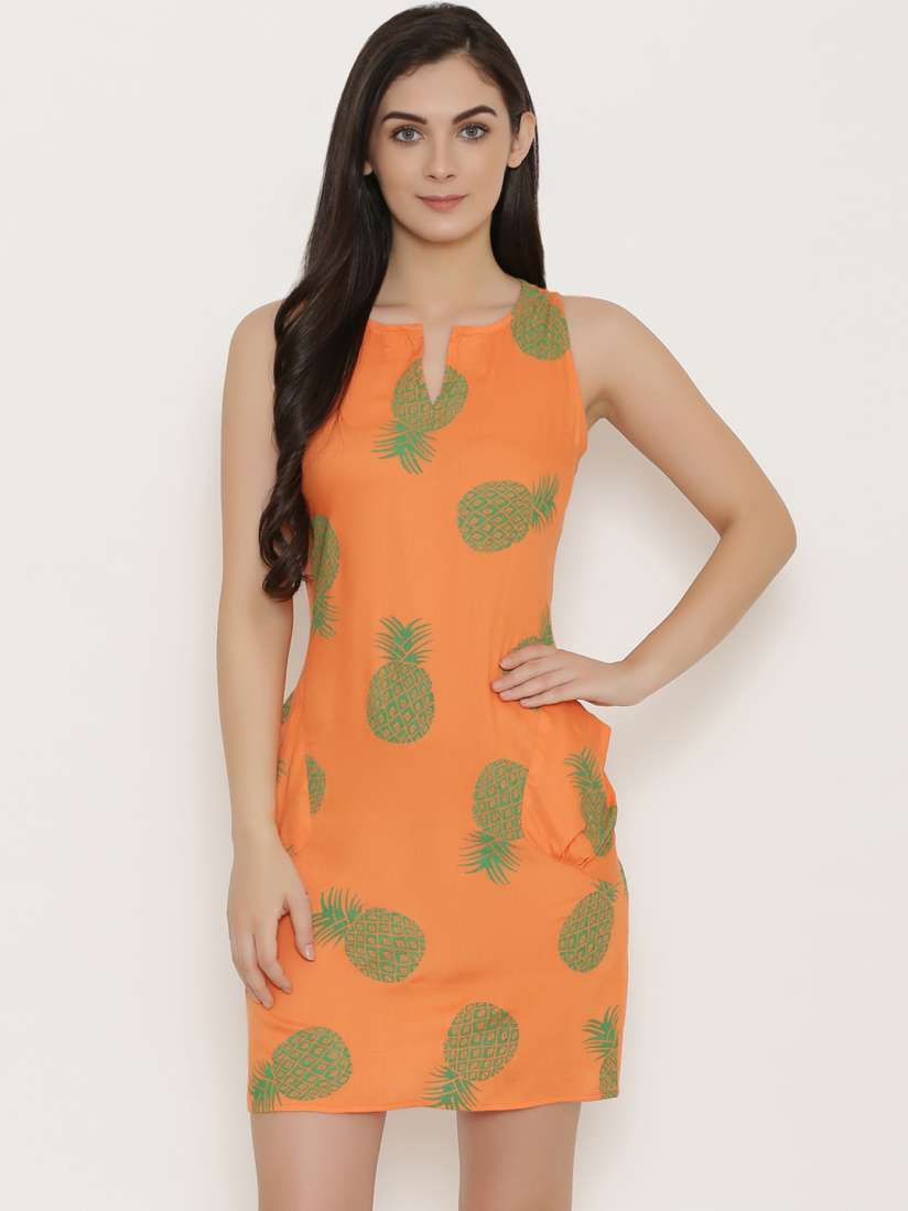 Buy MABISH by Sonal Jain Women Orange Block Printed A Line Dress Dresses for Women 6603931 Myntra