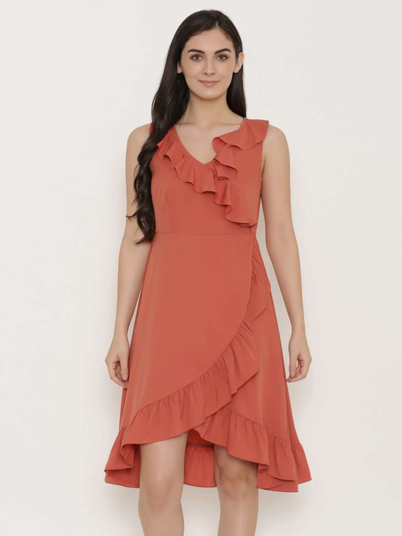 Buy MABISH by Sonal Jain Women Coral Solid Wrap Dress Dresses for Women 6603966 Myntra