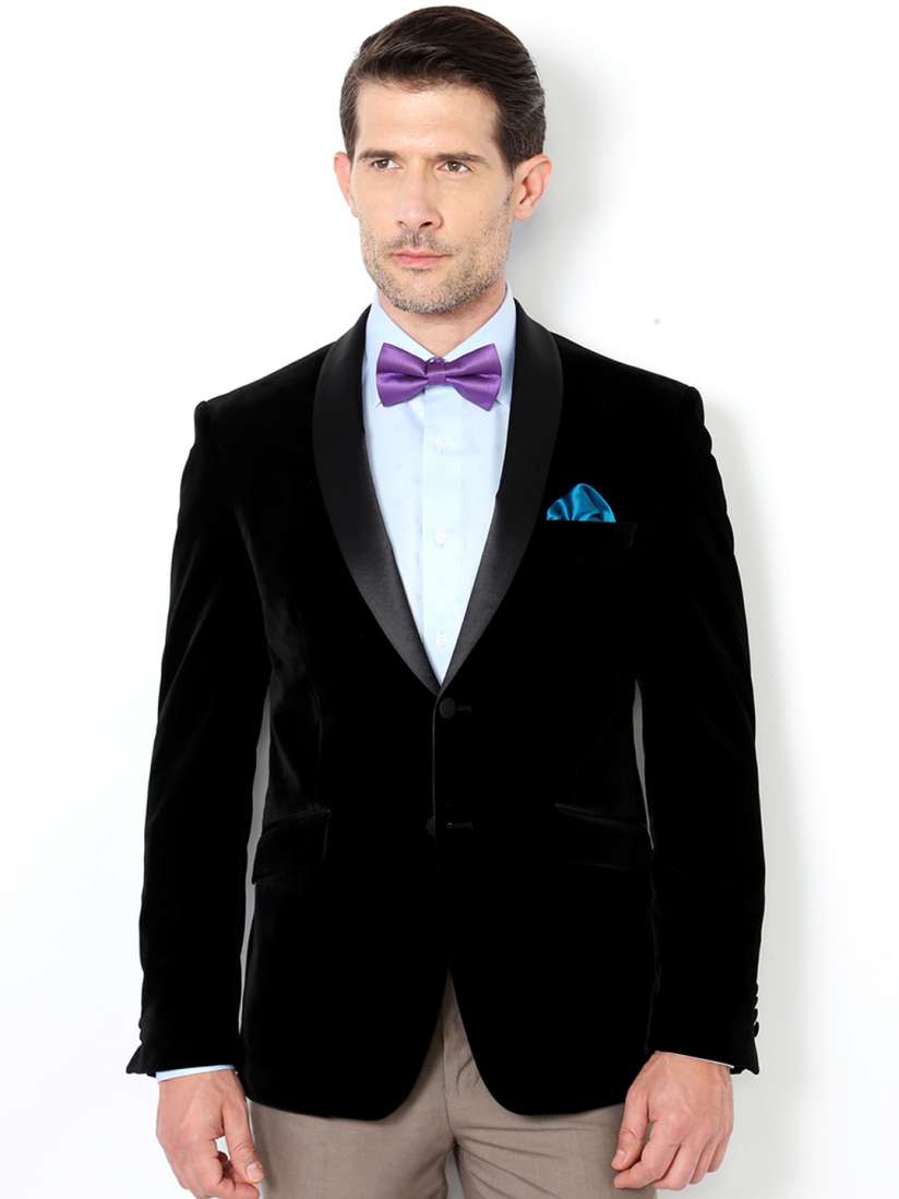 Buy Van Heusen Men Black Single Breasted Slim Fit Velvet Tuxedo Blazer Blazers for Men 6609405 Myntra