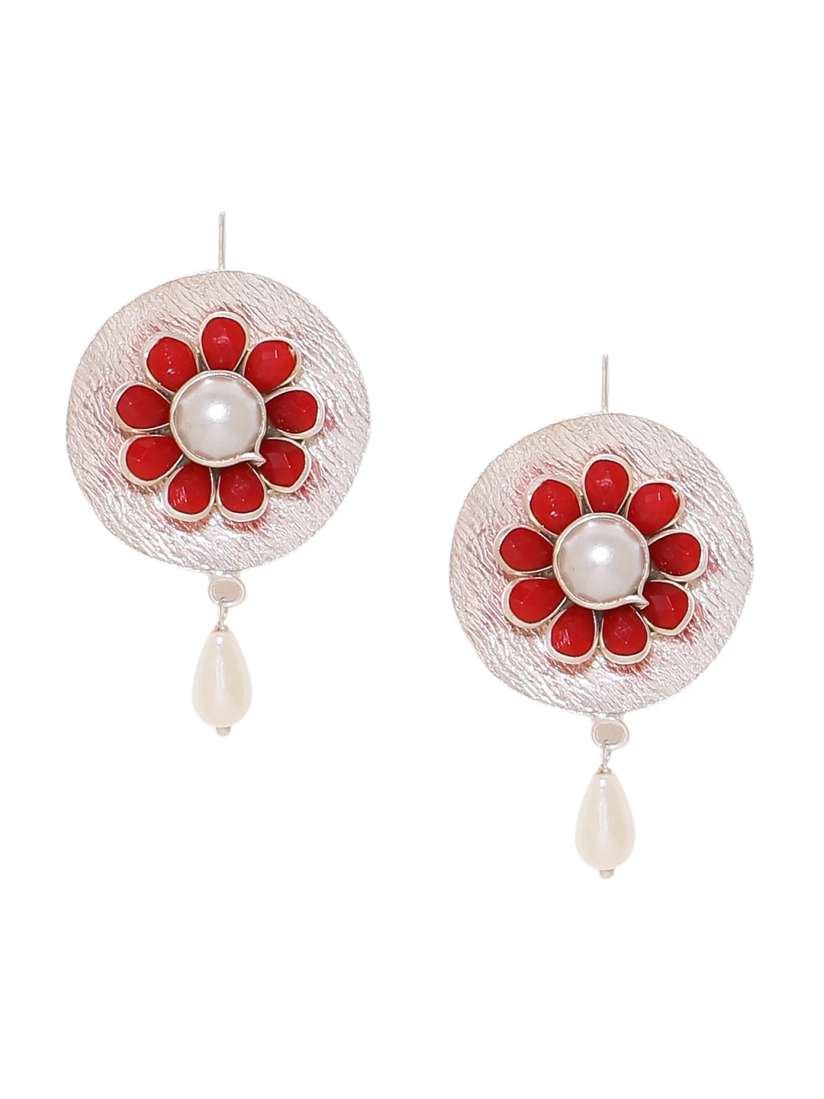 Buy Voylla Silver Toned Red Circular Drop Earrings Earrings for Women 6611698 Myntra