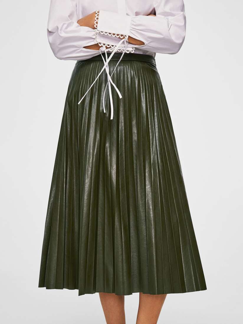 Green faux leather pleated skirt store