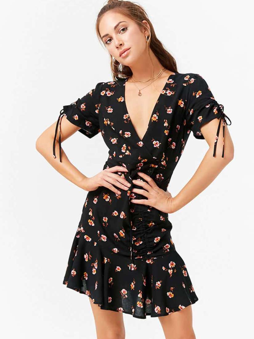 Buy FOREVER 21 Women Black Pink Printed Wrap Dress Dresses for Women 6616084 Myntra