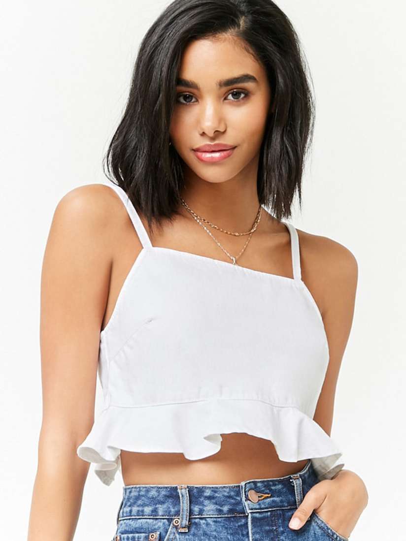 Buy FOREVER 21 White Solid Denim Crop Pure Cotton Top Tops for Women 6616119 Myntra
