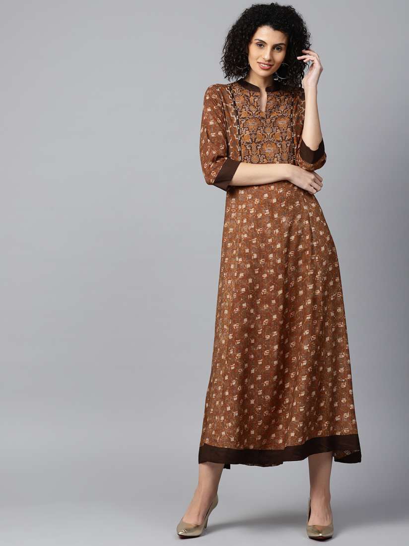 Buy Shree Women Brown Printed Maxi Dress Dresses for Women 6619768 Myntra