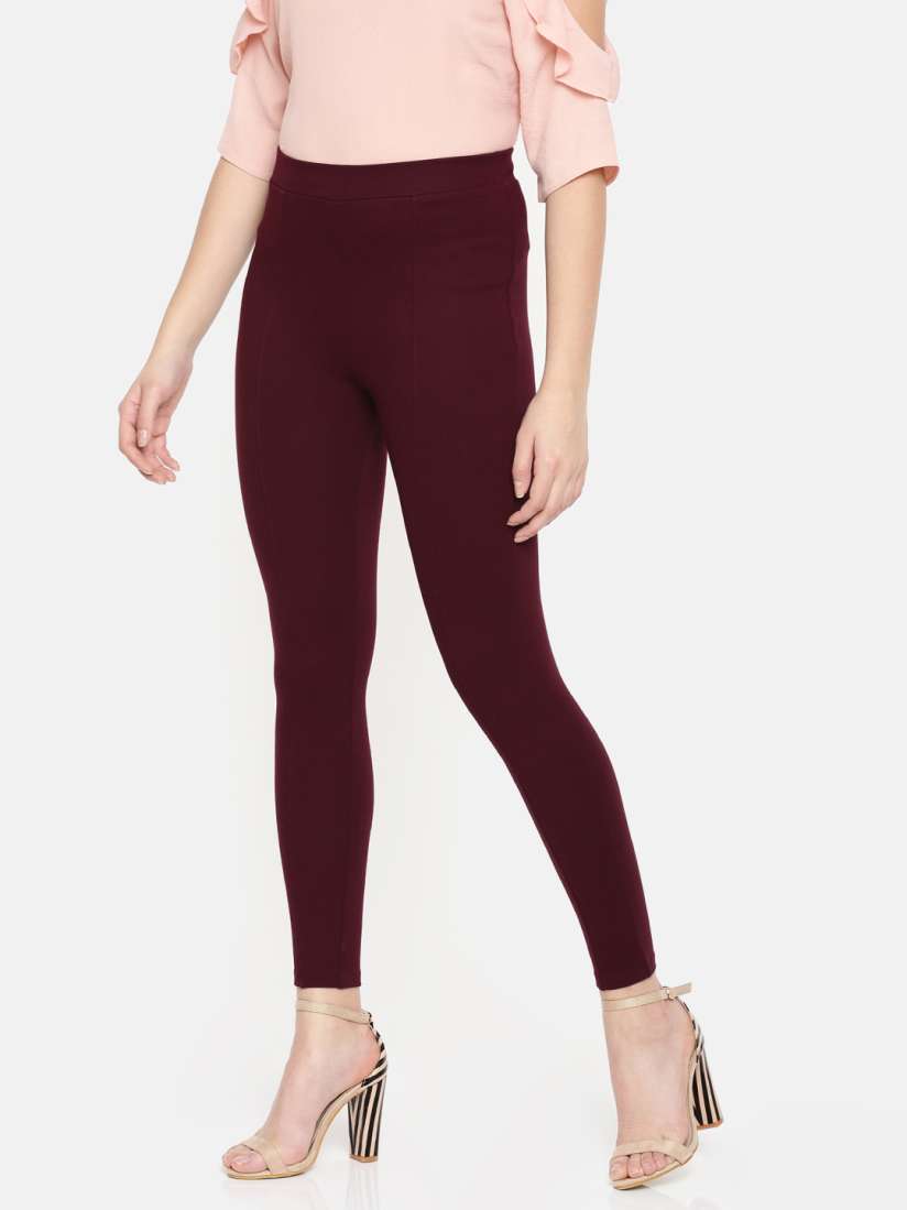 Buy CODE by Lifestyle Women Burgundy Solid Treggings Jeggings for Women 6620855 Myntra