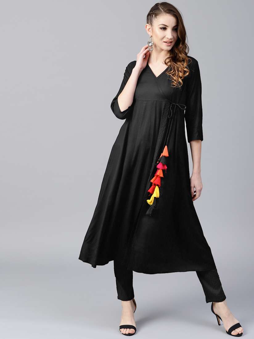 Aks black solid straight kurta online