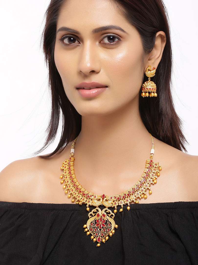 Buy Voylla Women Gold Toned Red Stone Studded Jewellery Set Jewellery Set for Women 6624222 Myntra