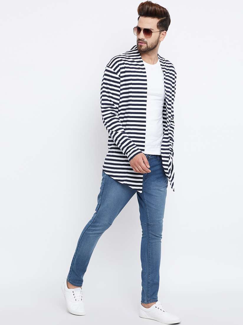 Blue and white striped shrug store