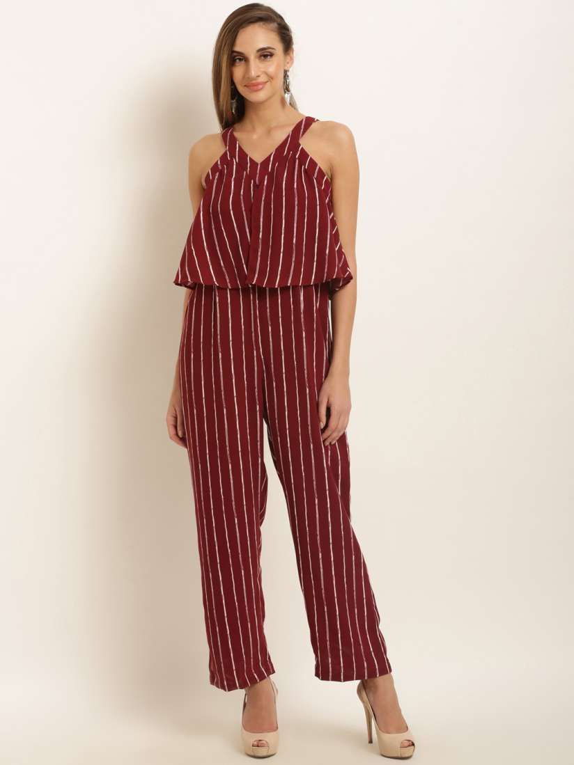Maroon and white striped jumpsuit new arrivals