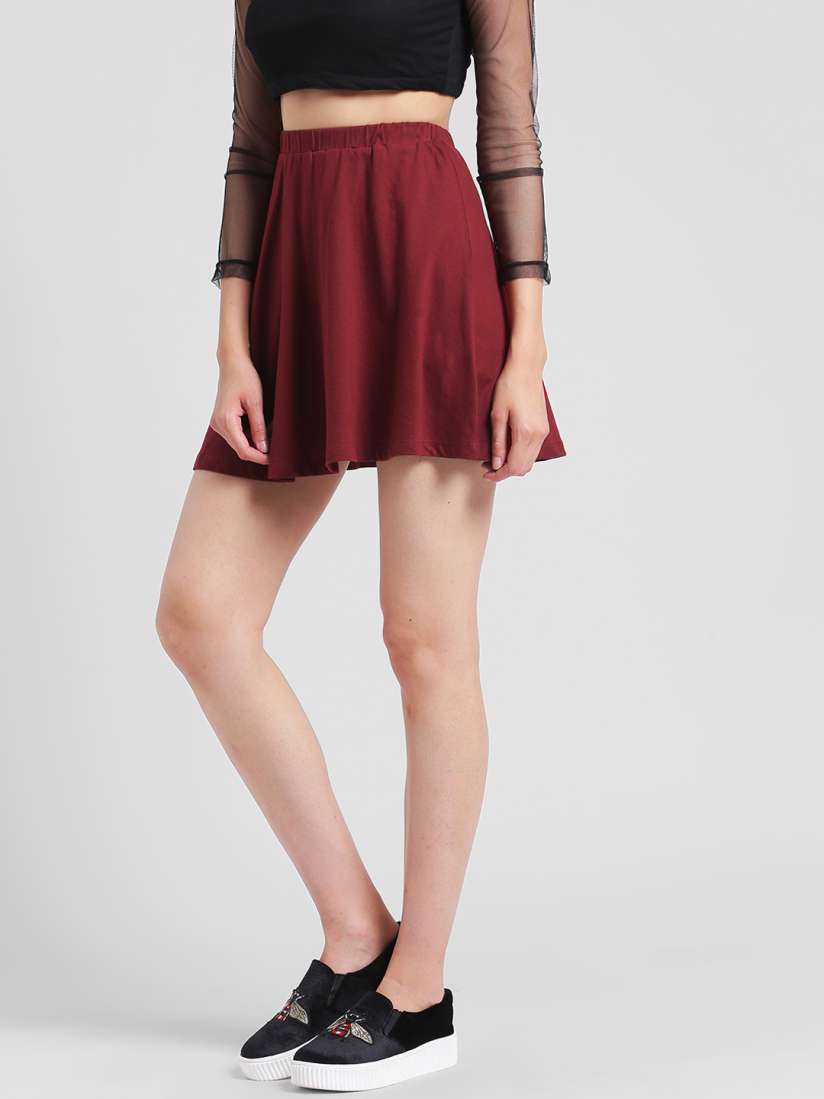 Buy Rigo Maroon Solid Mini Skater Skirt Skirts for Women 6629443 Myntra