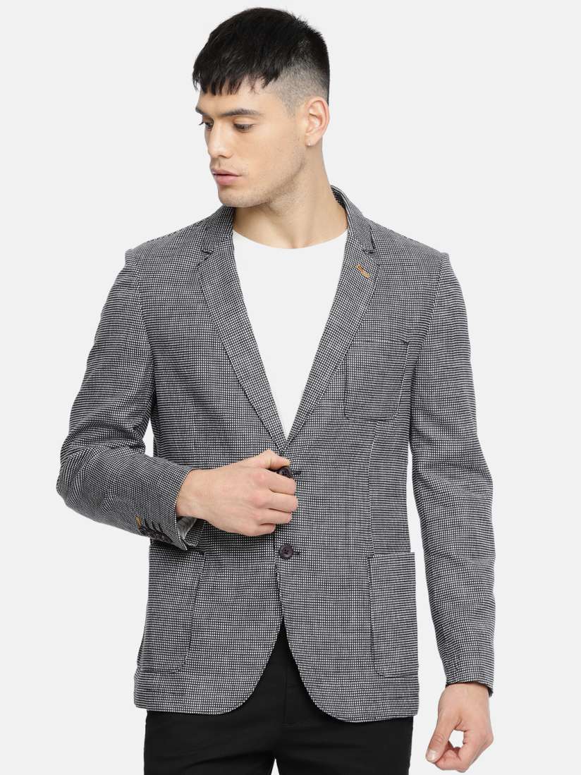 Buy The Indian Garage Co Black White Self Design Slim Fit Single Breasted Casual Blazer Blazers for Men 6632510 Myntra
