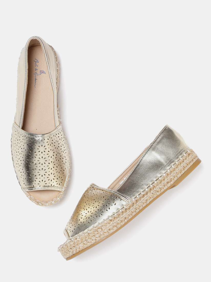 Buy Mast Harbour Women Gold Toned Peep Toe Espadrilles with Laser Cuts Flats for Women 6633618 Myntra