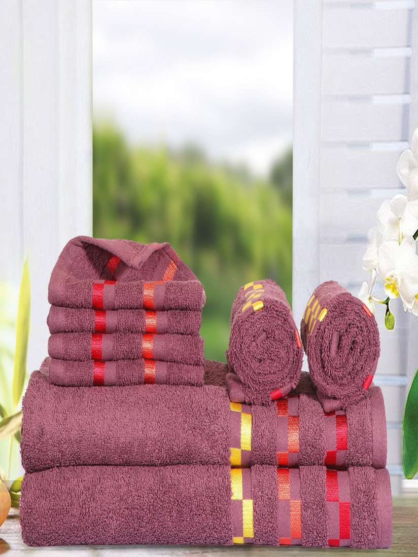 Buy BIANCA Set of 8 Burgundy 450 GSM Cotton Towels Towel Set for Unisex 6684088 Myntra