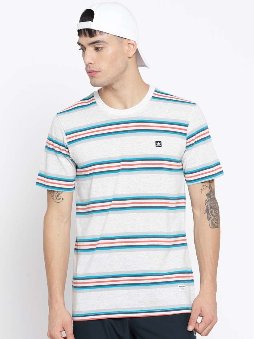 Buy ADIDAS Originals Men Grey Melange Blue Yarn Dye Striped Skateboarding T shirt Tshirts for Men 6687500 Myntra