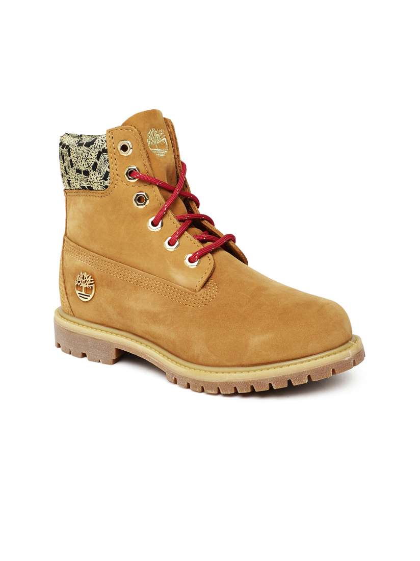 Buy Timberland Women PREM Mustard Solid Leather Mid Top Flat Boots Boots for Women 6695179 Myntra