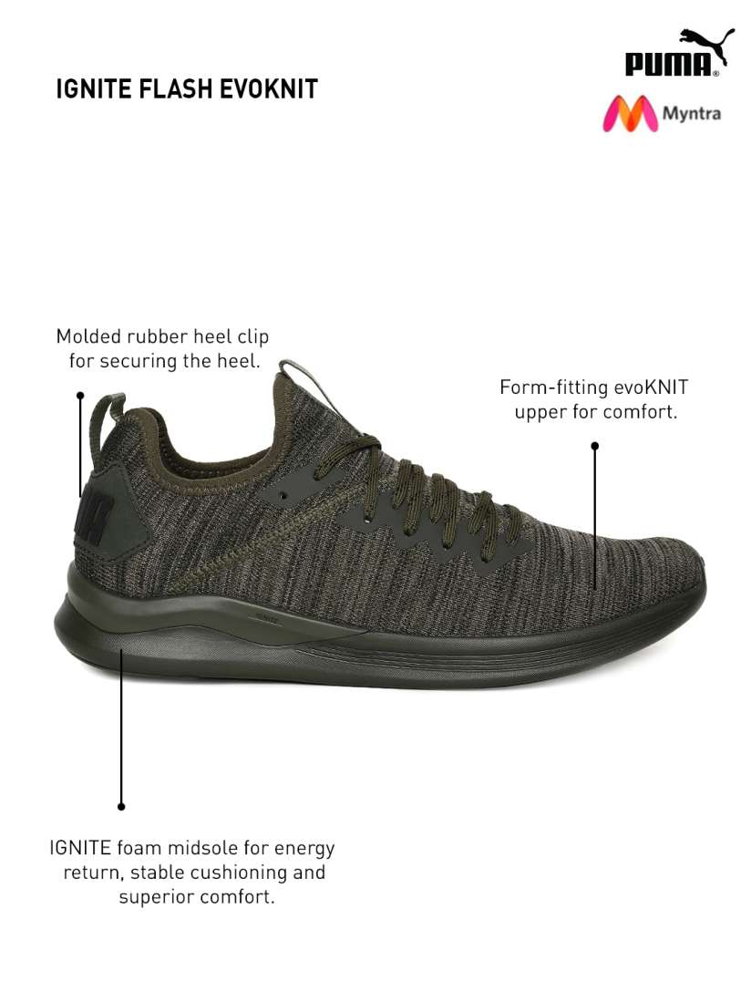 Buy Puma Men Olive Green IGNITE Flash evoKNIT Running Shoes Sports Shoes for Men 6704383 Myntra