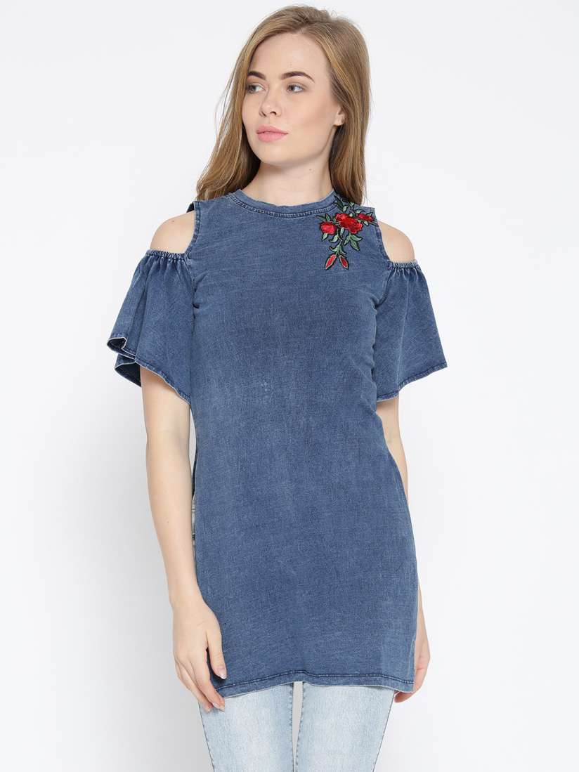 Chambray cold shoulder top deals
