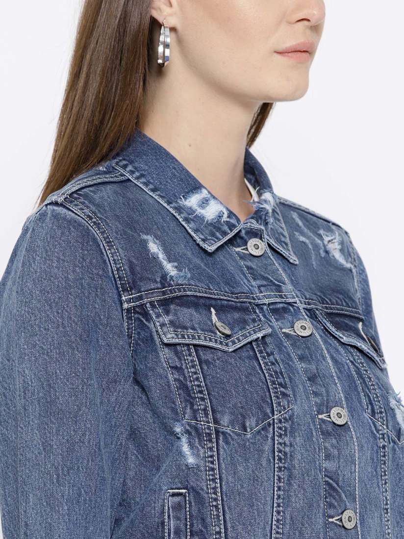 Buy Madame Women Blue Solid Denim Jacket Jackets for Women 6706142 Myntra