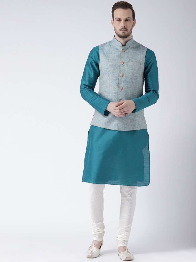 Buy KISAH Men Solid Regular Fit Woven Kurta Jacket Churidar Set Kurta Sets for Men 6707471 Myntra