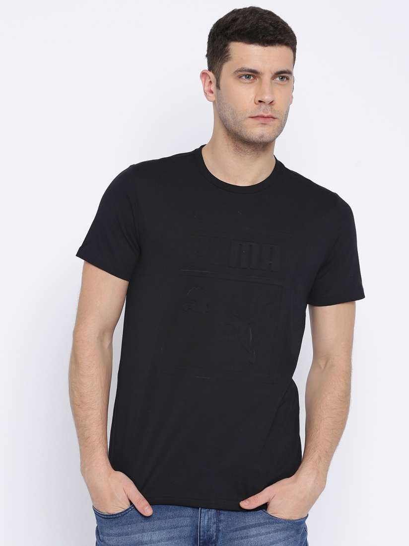 Buy Puma Men Black Self Design Round Neck Pure Cotton T shirt Tshirts for Men 6708569 Myntra
