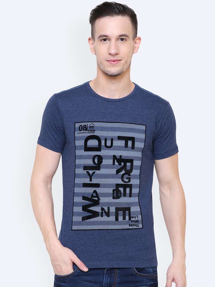 Buy UV W Men Navy Blue Printed Round Neck T shirt Tshirts for Men 6709077 Myntra