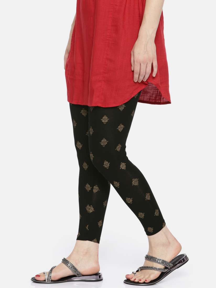 Buy Melange by Lifestyle Black Gold Toned Printed Leggings Leggings for Women 6711319 Myntra