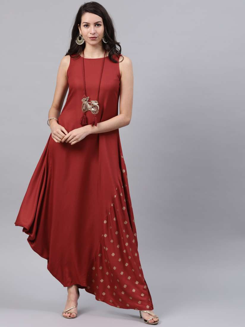 Vishudh navy blue printed maxi dress discount
