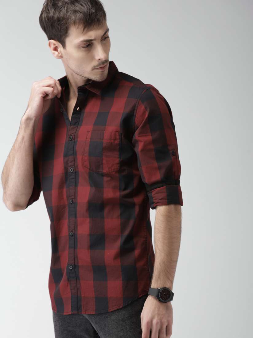 Buy HIGHLANDER Men Black Maroon Slim Fit Checked Casual Shirt Shirts for Men 6712990 Myntra