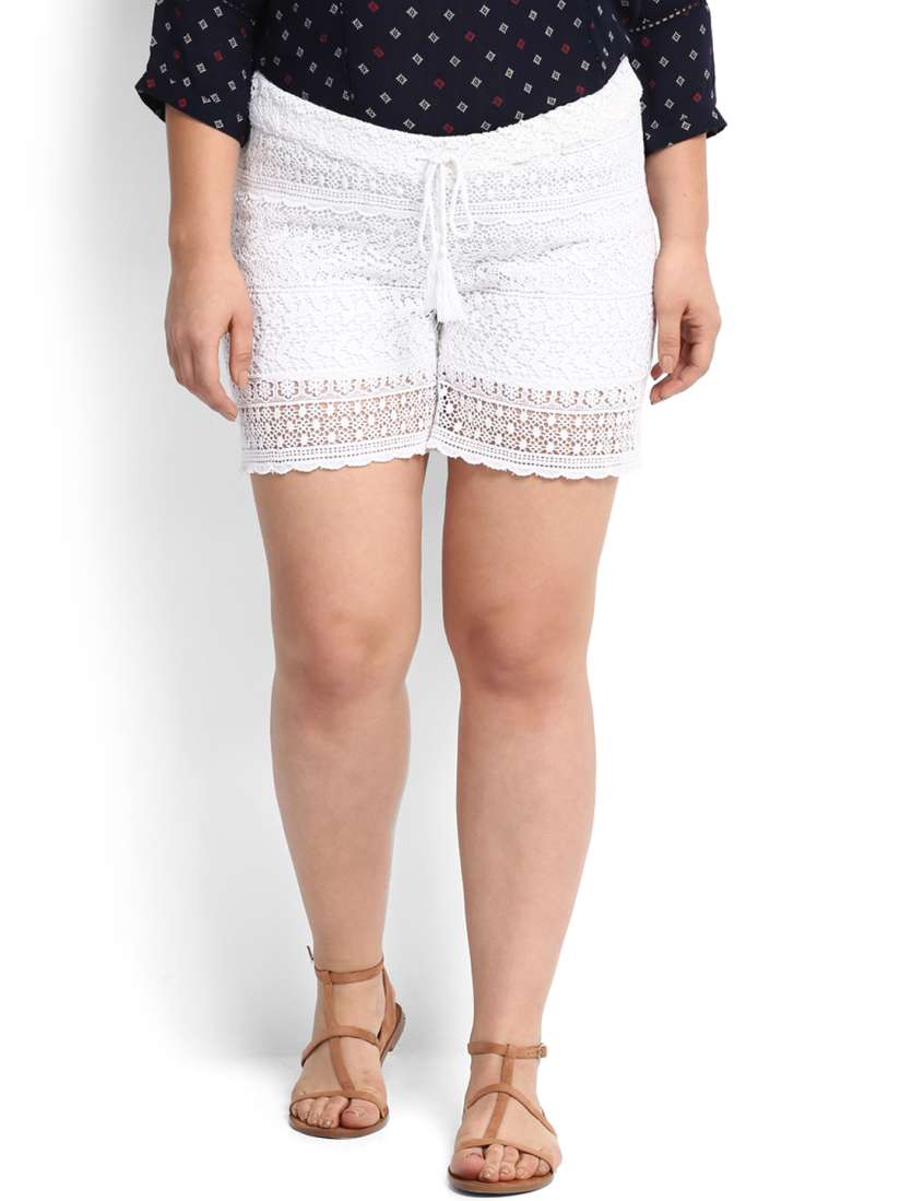 Buy aLL Plus Size Women White Self Design Regular Fit Lace Shorts Shorts for Women 6741447 Myntra