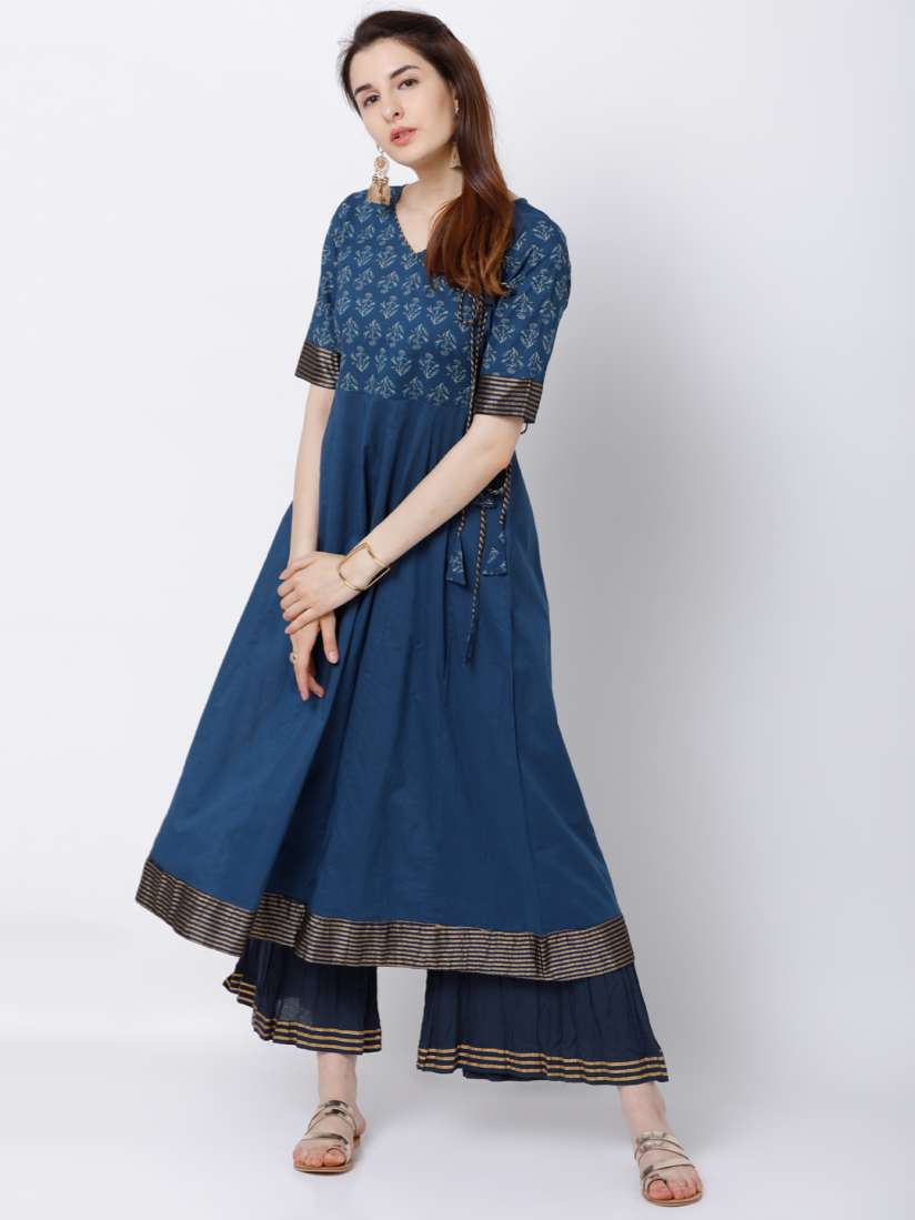 Buy Vishudh Women Navy Blue Printed Anarkali Kurta Kurtas for Women 6741982 Myntra